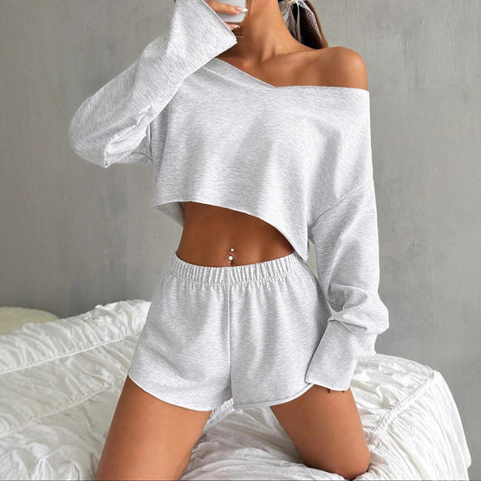 European And American Women's Long-sleeve Blouse Shorts Suit