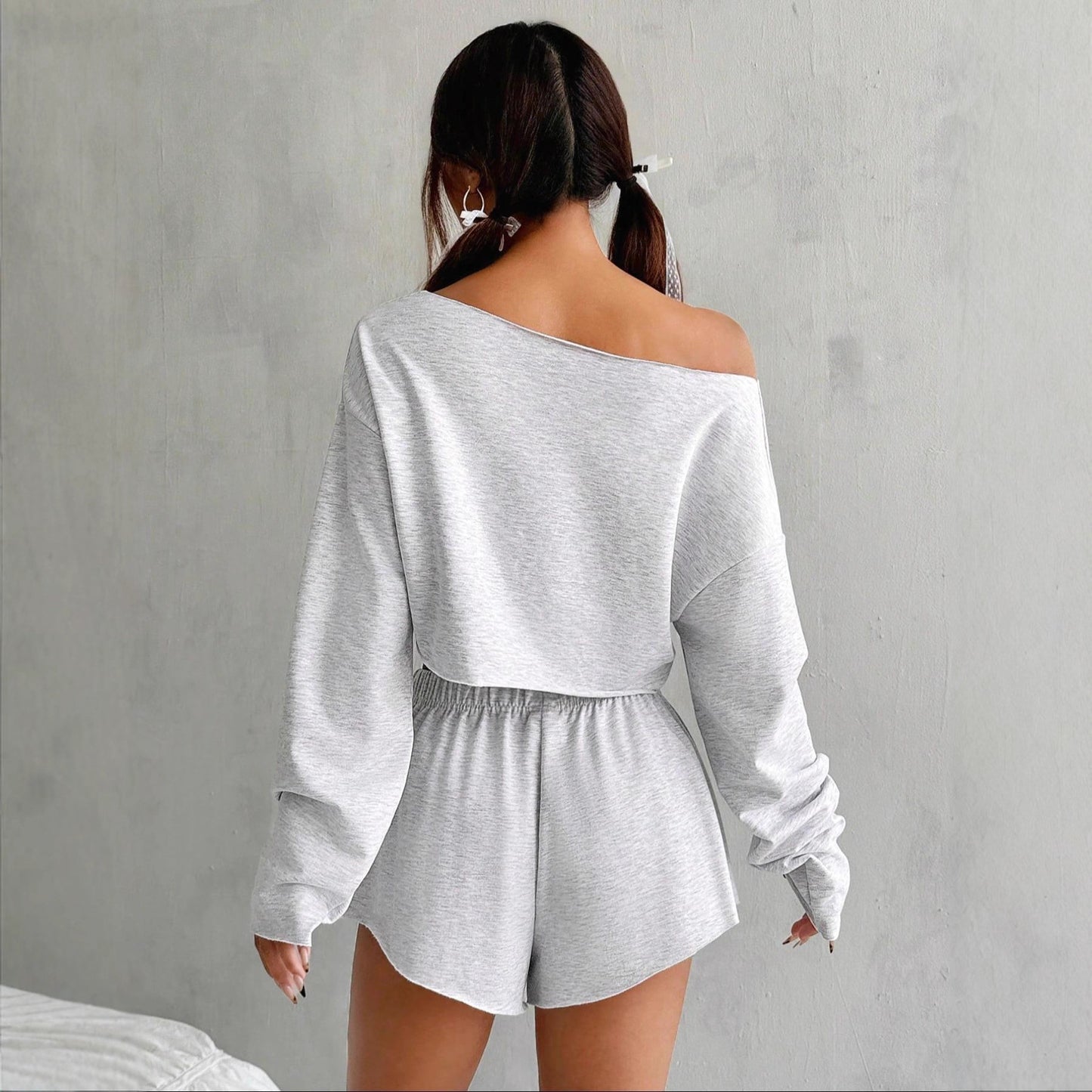 European And American Women's Long-sleeve Blouse Shorts Suit