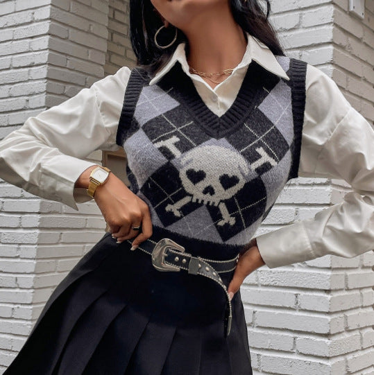 Skull Slim-fit Temperament V-neck Sleeveless Vest