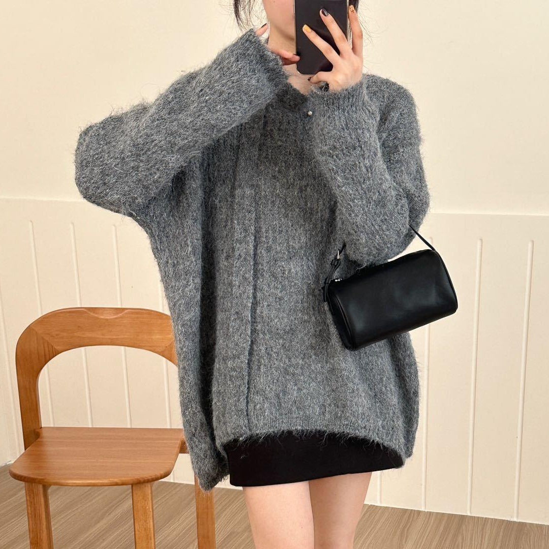 V-neck Halter Ribbon Loose And Lazy Style Mid-length Sweater